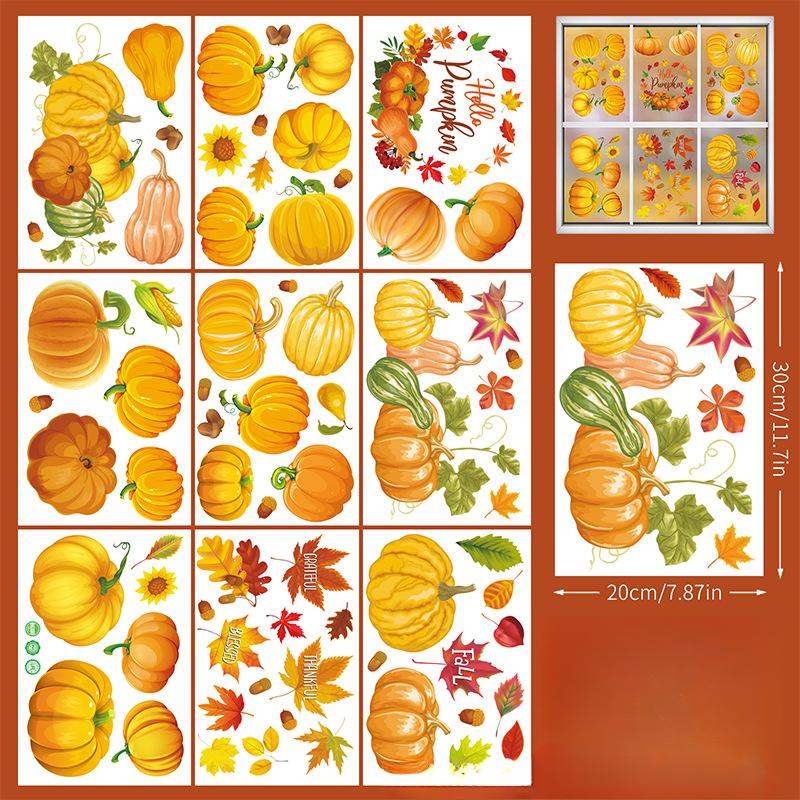 

Наклейки на окна на День благодарения осенние тыквы кленовые листья мультяшные наклейки на окна двери фон A