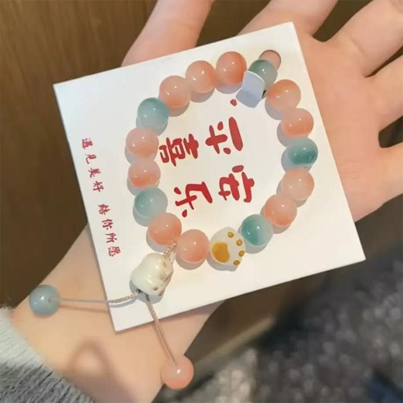 Cartoon Resin Cat Claw Lucky Cat Bracelet For Women Chinese Style Small Cute Ethnic Jewelry Couple Student Birthday Gift