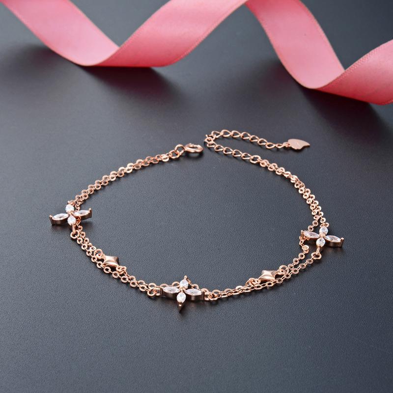 Lindon Kvinner Zirkon 925 Sterling Sølv Smykker Geometrisk Perlekjede Link Armbånd Mote Fin bryllupsgave til kjæresten