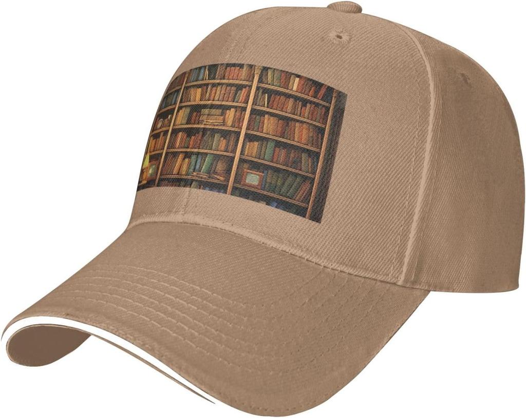 Retro Bookshelf Print Baseball Cap Adjustable Polyester Casual Dad Hat for Men Women