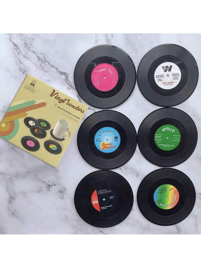 6 adet Retro Vinil Plak Bardak Altlığı Kaymaz Kahve Bardak Altlığı Isıya Dayanıklı Müzik İçecek Kupa Matı Masa Amerikan Servisi Dekor