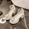Modne Wiosenne Nowe Grube Pojedyncze Buty Damskie Okrągły Nosek Płytki Dekolt Płatki Śniegu Grube Podeszwy Antypoślizgowe Pasek na Rzep Szpilki