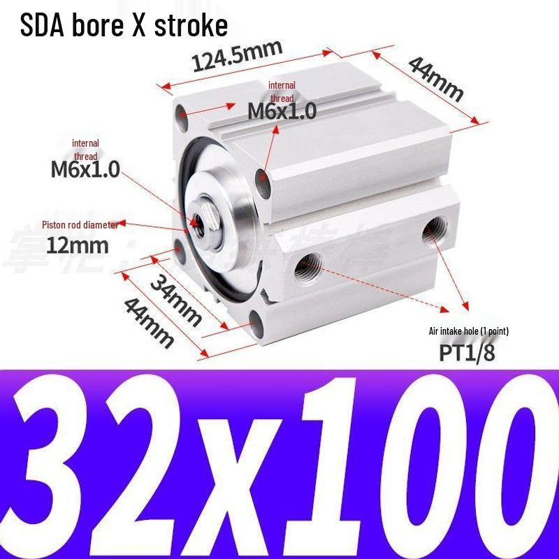SDA Mini Pneumatic Cylinder, High Thrust, Thin Type, Bore Sizes 20/25/32/40/50