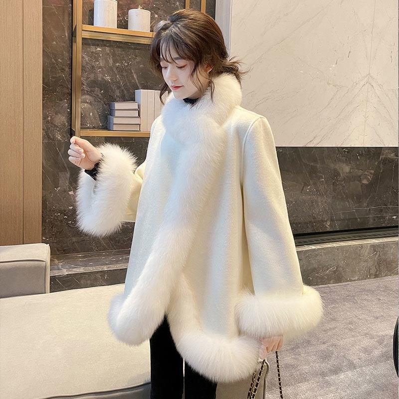 New winter imitation fox fur coat women's clothing celebrity shawl woolen coat woolen cape