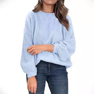 Autumn and Winter Sweater Crew-neck Flared Cuff Pullover Loose Large Size Women's Sweater