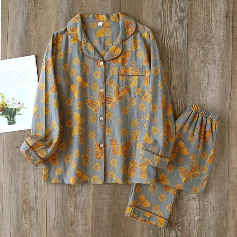 New Women's Spring and Autumn Pajama Set 100% Cotton Jacquard Long Sleeve Two Piece Simple Cardigan Home Furnishing