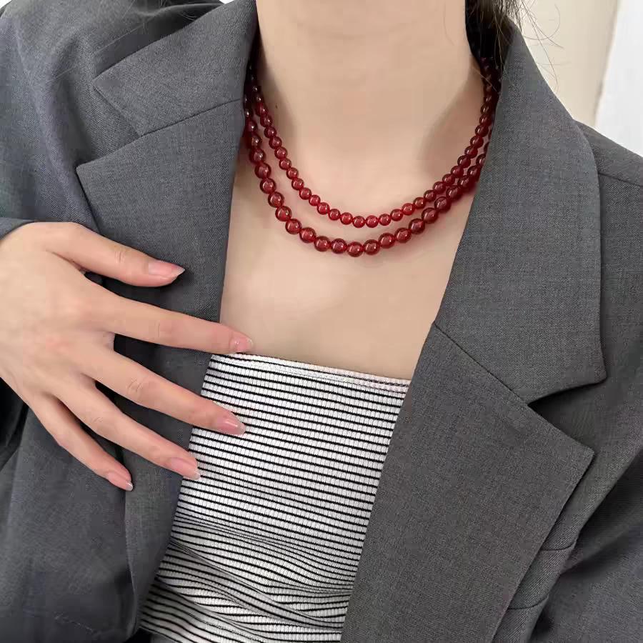 Ankora red beaded autumn and winter versatile neck chain collarbone chain