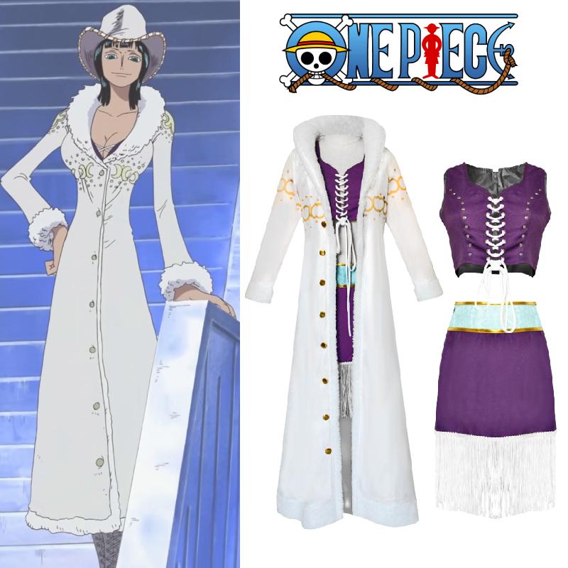 One Piece 3pcs Nico Robin Cosplay Costume Plush Coat With Tops Skirt Set Outfit