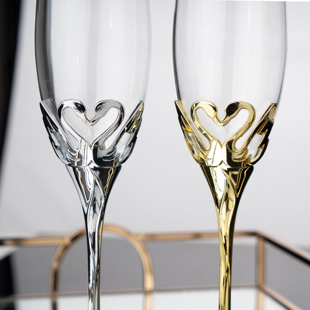 Luxuriöses Schwanenkristallglas Retro Diamant Weinglas Hochzeits-Champagnerglas mit Geschenkbox Toast-Champagnerflöten