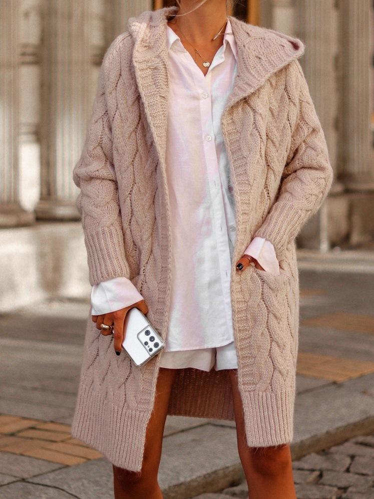 

2024 Autumn/Winter Women s Loose Mid-Length Knit Cardigan Hoodie Sweater Medium мальвовий
