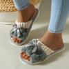 Pantofole calde con decorazioni a fiocco, scarpe casual aperte in peluche, comode pantofole da casa per interni