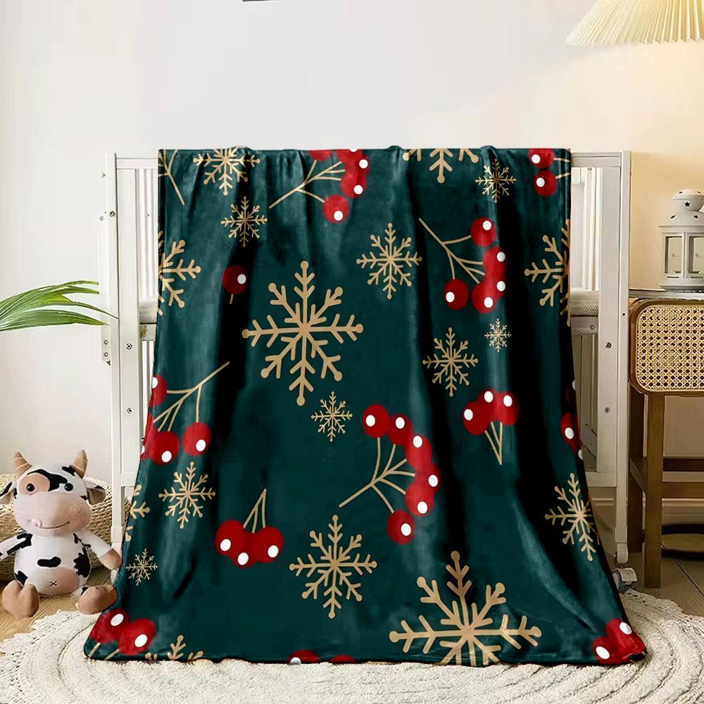 Winter Berries and Snowflakes Print Blanket Soft and Cozy Perfect for the Living Room Bed Sofa or a Nap,gift
