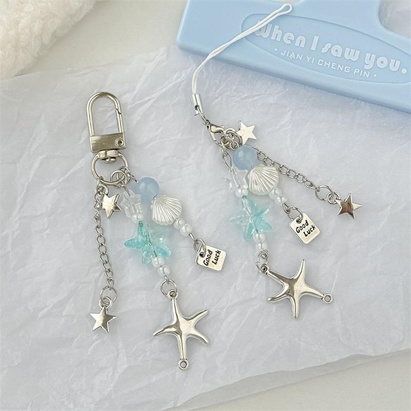 Baroque Bow Starfish Beaded Mobile Phone Chain Y2K Sweet Keychain Pendant Phone Lanyard DIY Bag Decoration