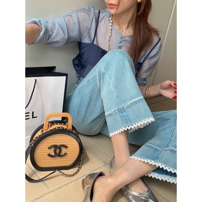 2025 High-Quality Lace Maternity Cigarette Pants - Stretchy Jeans for Spring & Autumn Extra Large светло-синий