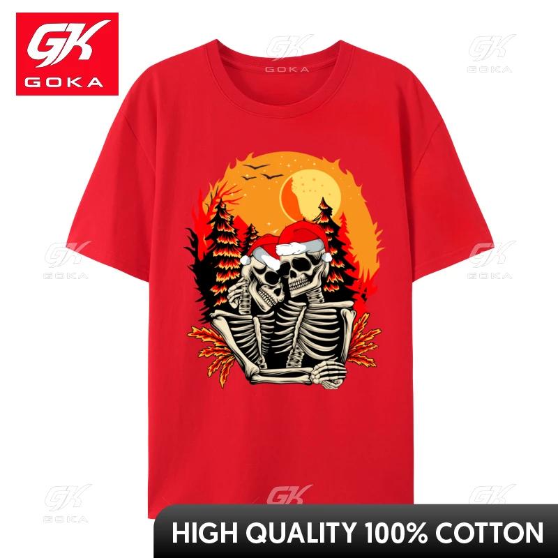 

Skull Christmas Santa Couple Funny T Shirts All Cotton Short Sleeve Tee Shirt 3d Printed TShirt Awesome S