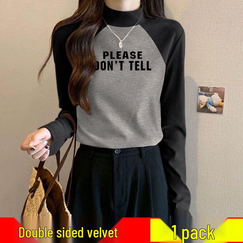 

Single Piece Women s German Velvet Color Block Semi-High Neck Base Layer - Winter Slim Fit Stretch Shirt L (105-115 lbs) серый/чёрный