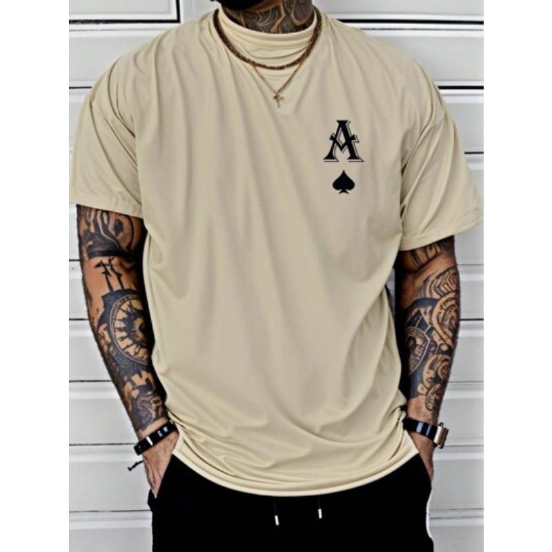 Summer Round Neck Spade A Pattern Printed Top Fashionable Casual Short Sleeved Men's Pure Cotton T-shirts