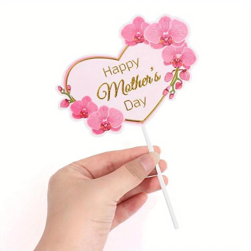 10pcs Mother's Day Cake Standing Plaque Cake Dessert Insert Plaque Heart Shape Standing Plaque for Mother's Day Decoration