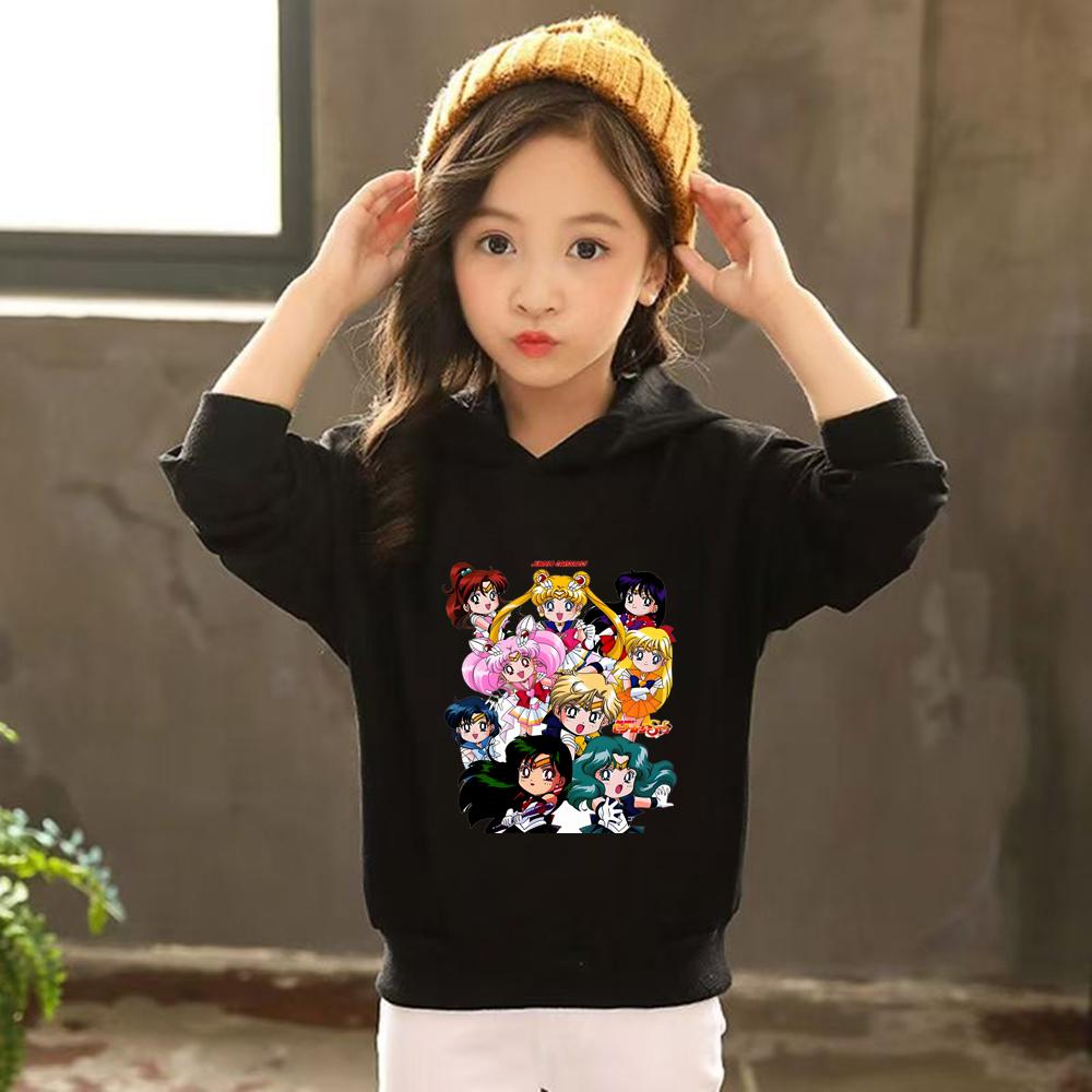 Autumn Hoodie Sailor Moon Print Kids Girl Pink 3-12 Years Sweatshirt+Trousers Sports Pullover Coat Leisure Fashion Anime Set
