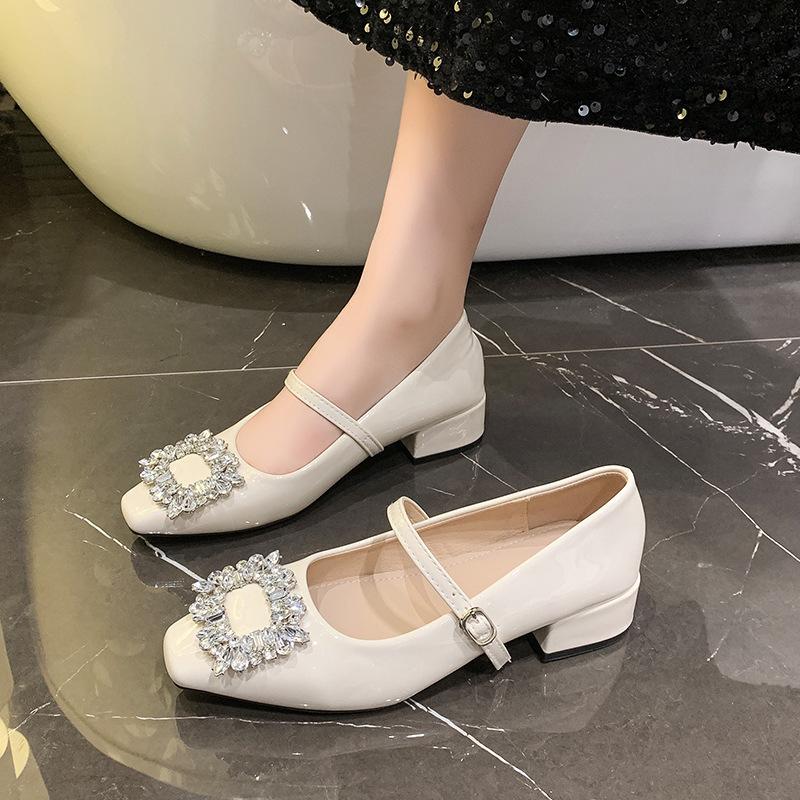 Beautiful Mary Jane Shoes Women's New 2025 Silver Thick Heel High Heels French Spring and Autumn Single Shoes Small Leather Shoes