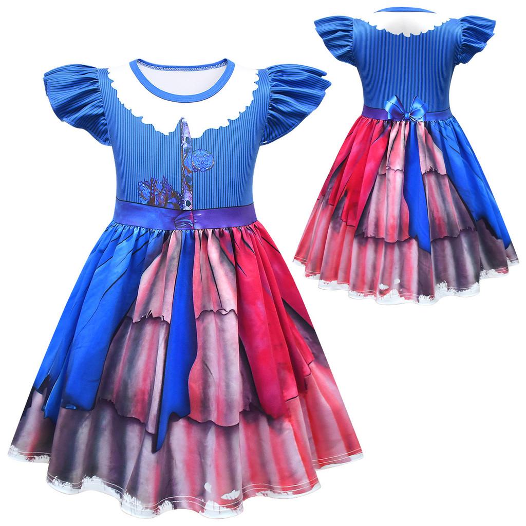 83026 Kids Girls Lily Lovebraids Print Blue Short Sleeves A Line Dress