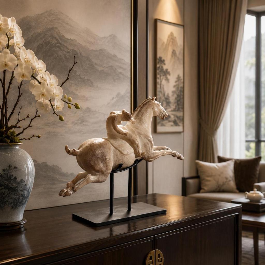 Scultura Cavallo Rampante Finitura Testurizzata Statua su Supporto Aspetto Intagliato Decorazione per la Casa