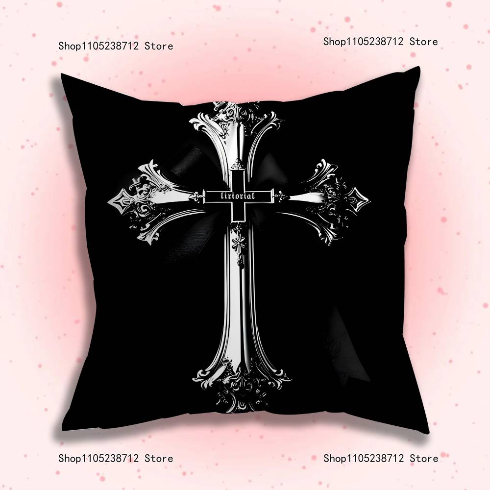 Cyber Sigil Cross Goth Pillow Covers Cartoon Sofa Decorative Home Double-Sided Printing Short Plush Cute Cushion Cover