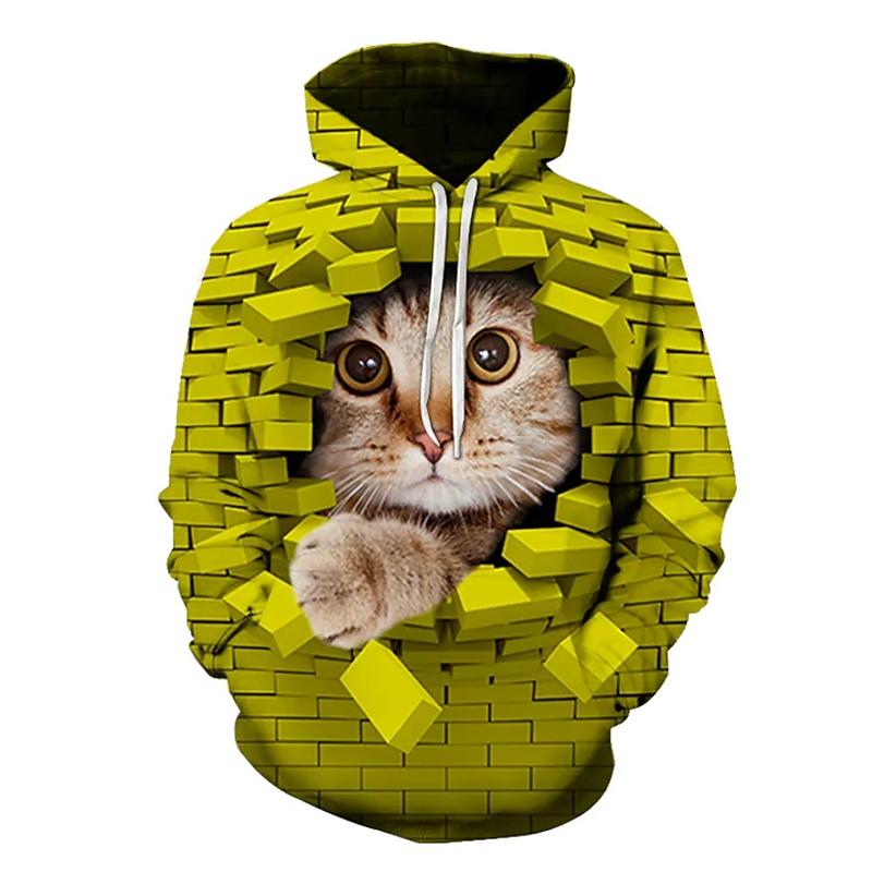 Женская толстовка с капюшоном и принтом в виде кота на стене — фото 6