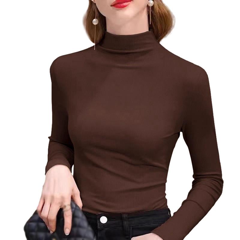 Женский однотонный флисовый топ с длинным рукавом и высоким воротником M 890₽