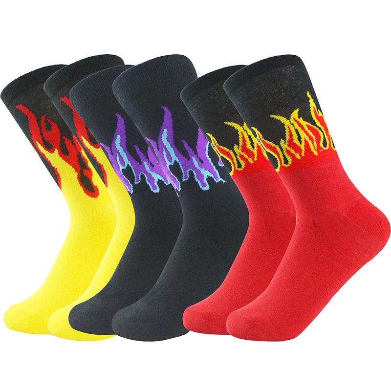 HYSAIXIA Marke Herren Happy Baumwollsocken Flammenmuster Mode Streetwear Sportsocken Kniestrümpfe Casual Feuerdesign