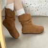 Spring Autumn Vintage Women Flats Ankle Boots Shoes Fashion Round Toe Slip On Pleated Short Booties