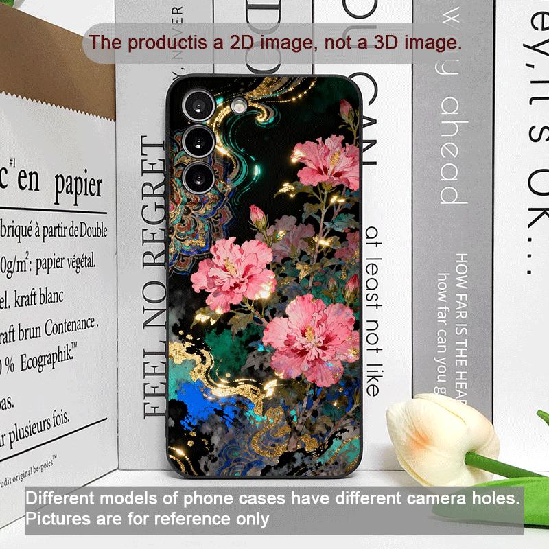 Retro Flower Hibiscus Golden Ink Painting Phone Case for OnePlus 12 13 R 11 10 9 Pro Nord 4 CE5 CE2 ACE2 ACE3 Frosted Soft Cover