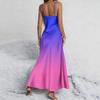 Maxi Abito Smanicato Sfumato con Spalline Sottili Regolabili Scollo a V Casual Vestibilità Larga Estivo Lungo