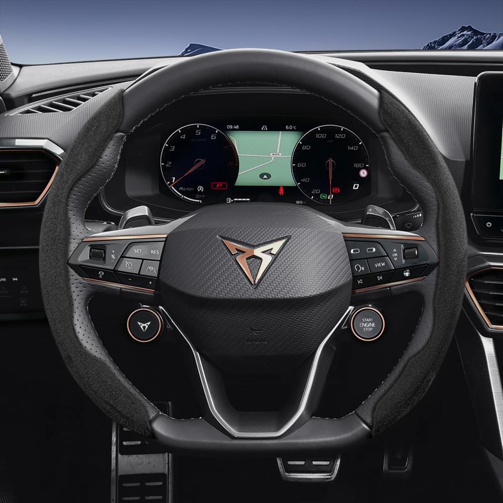 vcxja9 Suitable for Cupra Sports Suede Steering Wheel Cover with Split Snap-On Design for Models Such as Formentor, Leon Sportstourer, Born, Ateca,