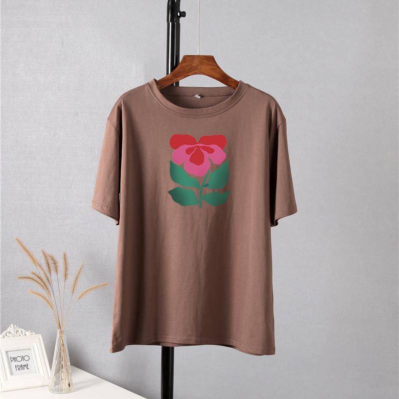 Hirsionsan Harajuku Blommig T-shirt Dam Sommar Chic Goth Kläder Abstrakt handritad grafisk T-shirt Lösa bomull Damöverdelar