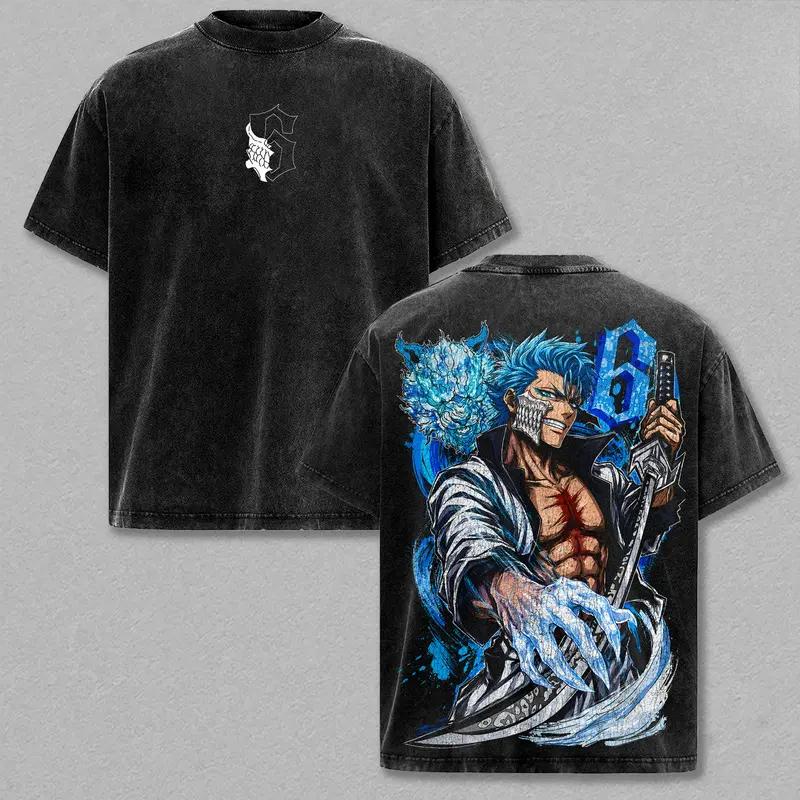Grimmjow Jaegerjaques BLEACH Graphic T Shirt Men Short Sleeve Cotton Tshirts Vintage Washed Tee Harajuku Male Oversized T-shirt