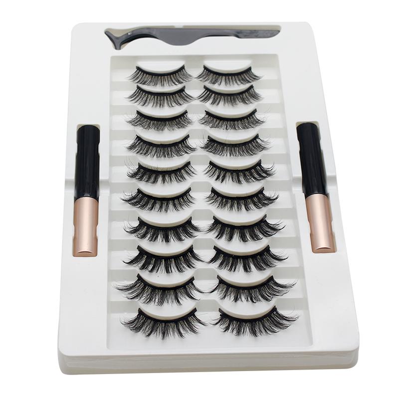 Magnetic Eyeliner Liquid Eyelashes 10 Pairs of Eyelashes 2 Eyeliner Liquid Sets Curling Thick