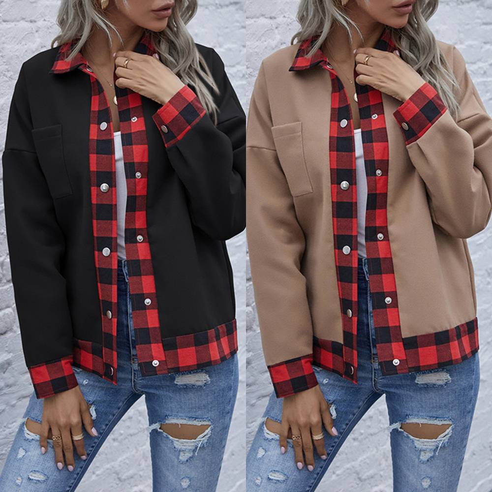 

Женщины Клетчатая куртка Искусственная кожа Осень Байкер Куртка Повседневная куртка с длинным рукавом Пальто