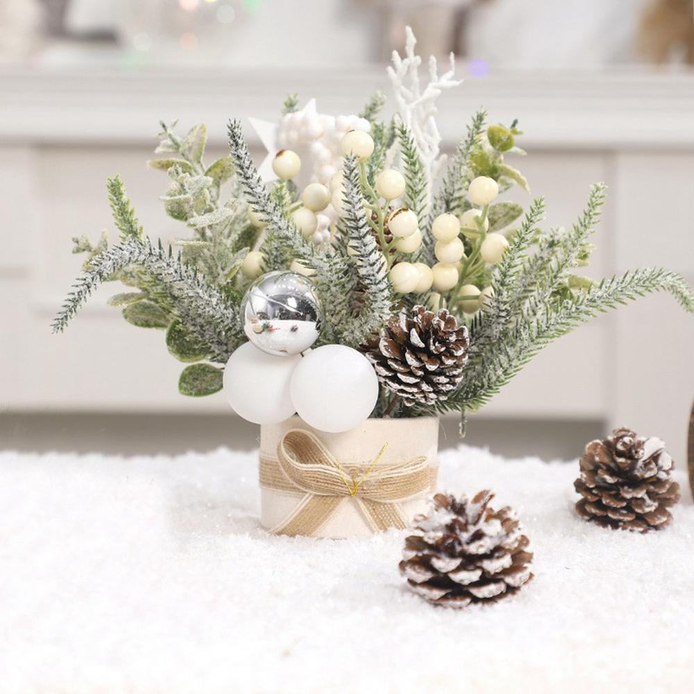 23cm Height Desktop Mini Christmas Tree Festive Potted Plant Decoration Holiday Gift Tabletop Centerpiece
