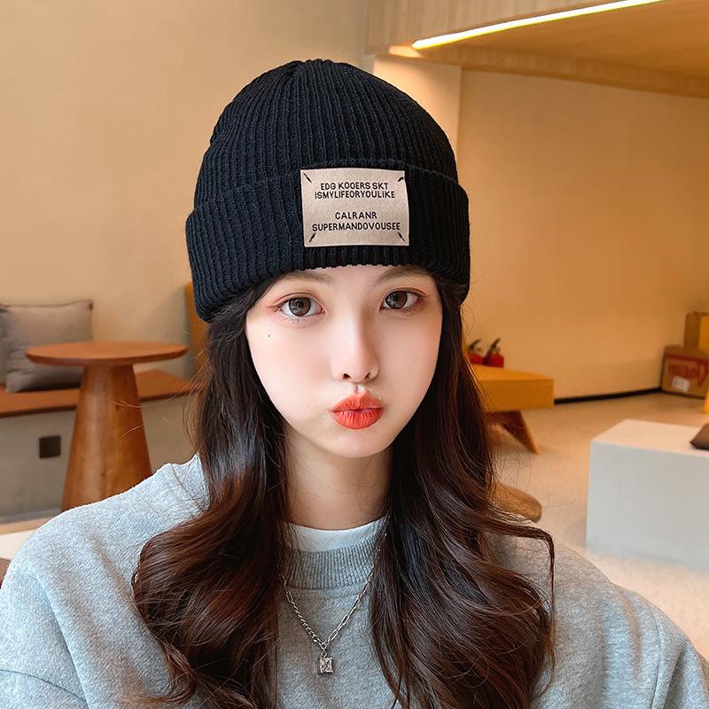 Hat trendy retro patch couple wool hat women's autumn and winter big head circumference warm ear protection knitted hat