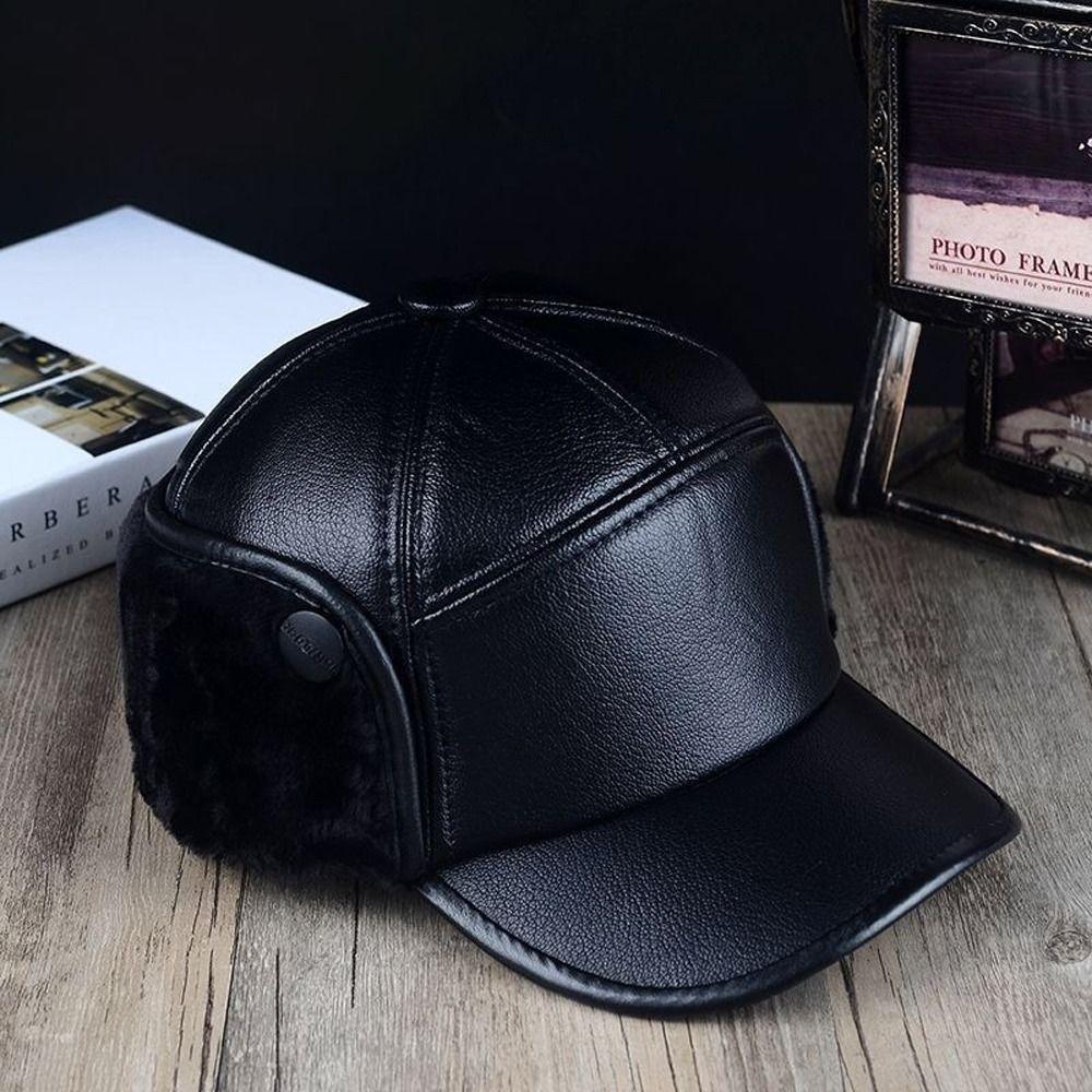Cap Outdoors Plush Pilot Caps Winter Warm Ear Muff Hats PU Leather Beanies Hats Earflaps Caps