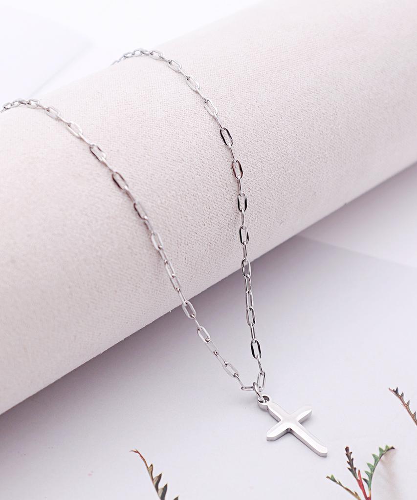 Polalita Surgical Mini Cross Chain Necklace (Plt-Nl-059_Sv)