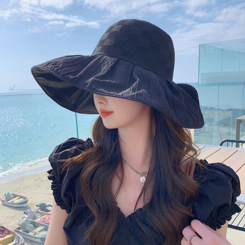 Summer New Hat Femininity Bow Colored Glue Sun Protection Visor Big Edge UV Protection Bucket Hat