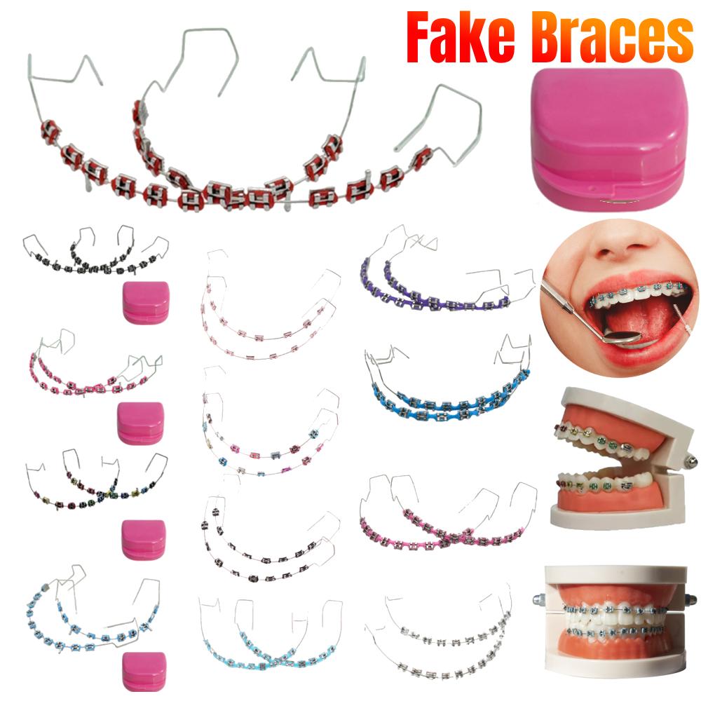 Fake Braces Colorful Brackets Teeth Temporary Metal Wires Bracket Tooth Decoration Orthodontic Ligature Ties Dental Fake Braces