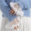 New Detachable Cuffs Pearl Lace Mesh Fake Flared Sleeves Women Pleated Flare Sleeve Ruffles Wristband Decorative Accessory