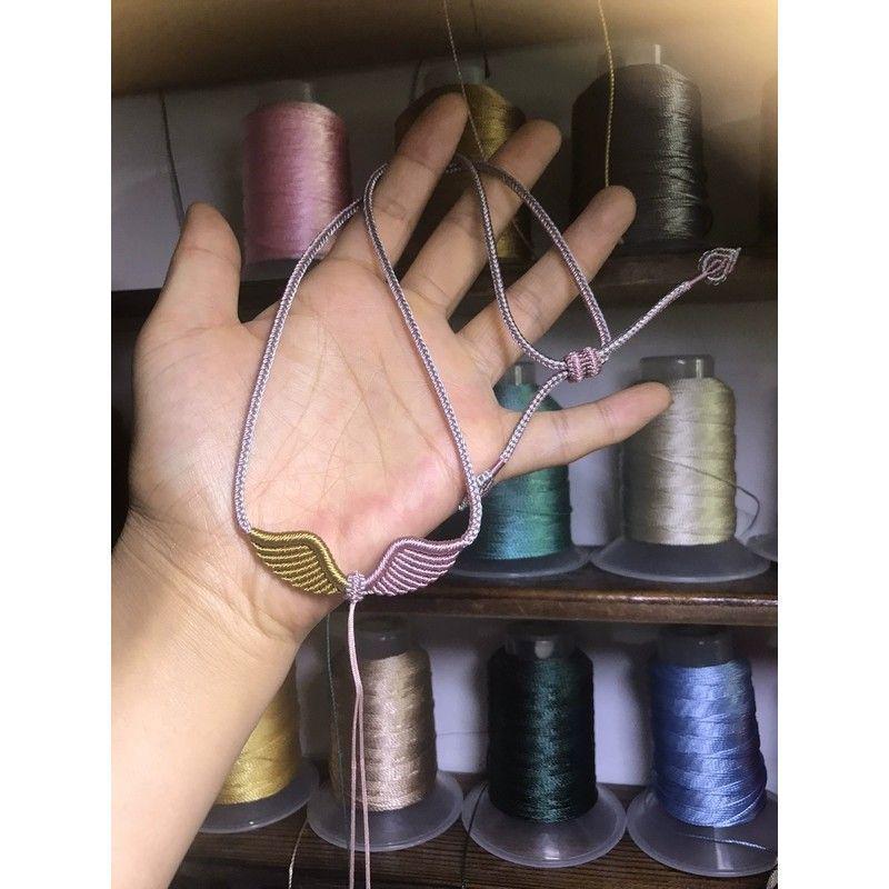 Handmade Angel Wings Woven Pendant Necklace with Rope Lanyard