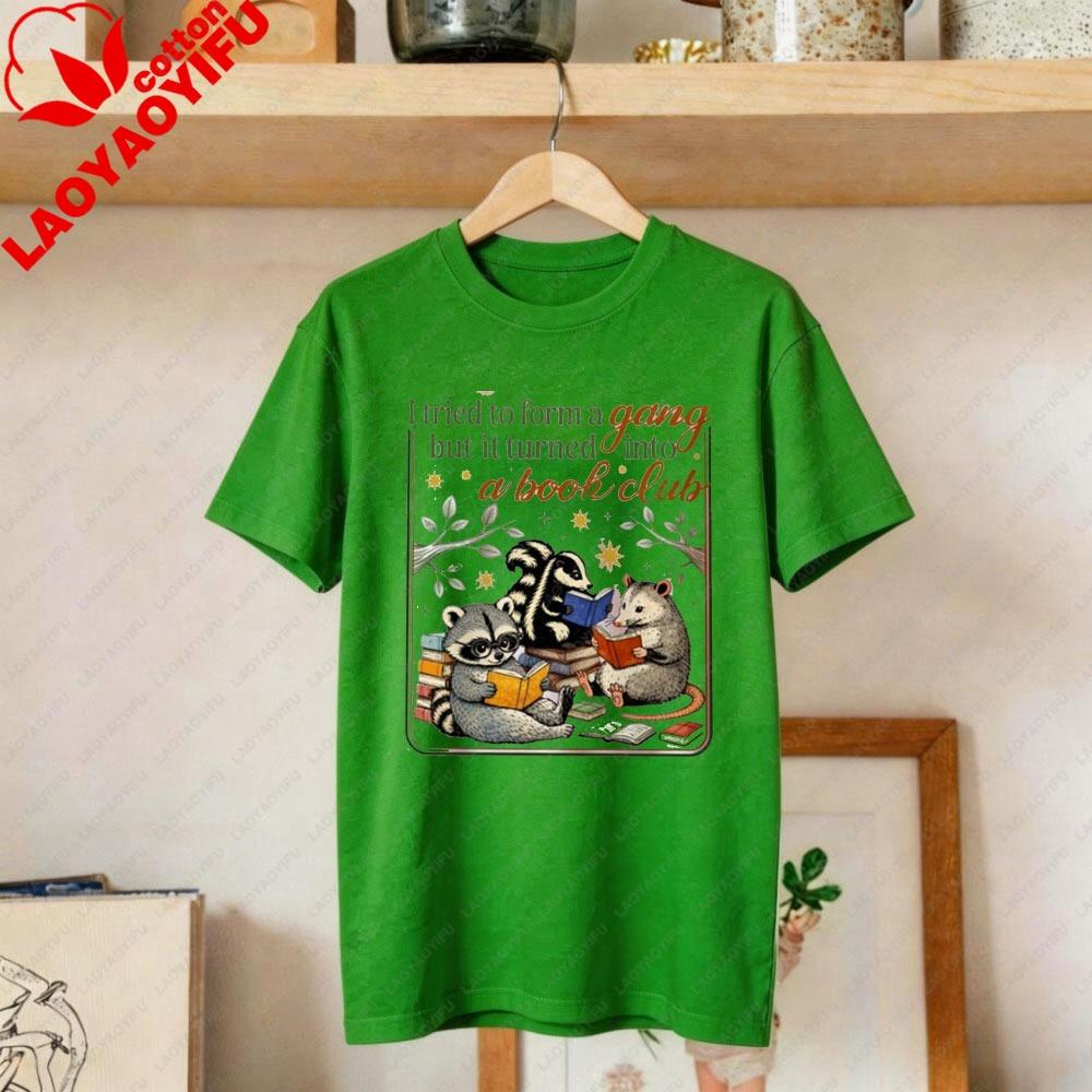 

Funny Trash Panda Reading TShirt I Tried To Form A Gang But It Turned Into A Book Club Women Shirt Gift for Book Lovers S