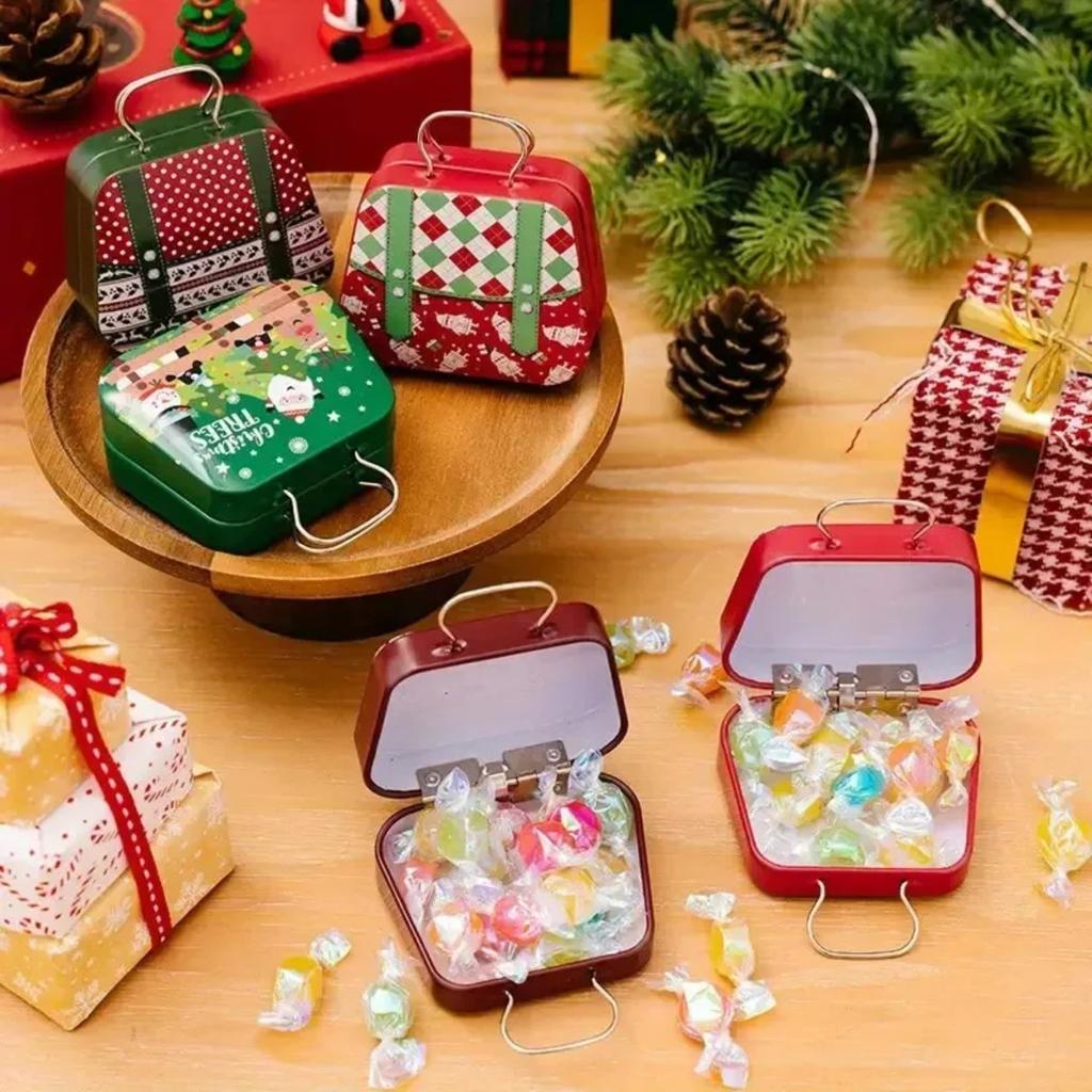 1-10PCS Tinplate Christmas Gift Box Handbag Shape Mini Candy Container Festive Party Favor Box Holiday Home Office Decoration