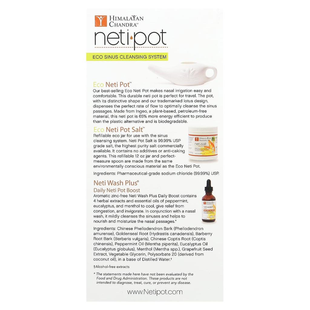 Neti Pot, Eco-Friendly Sinus Cleansing System, 3-piece Kit