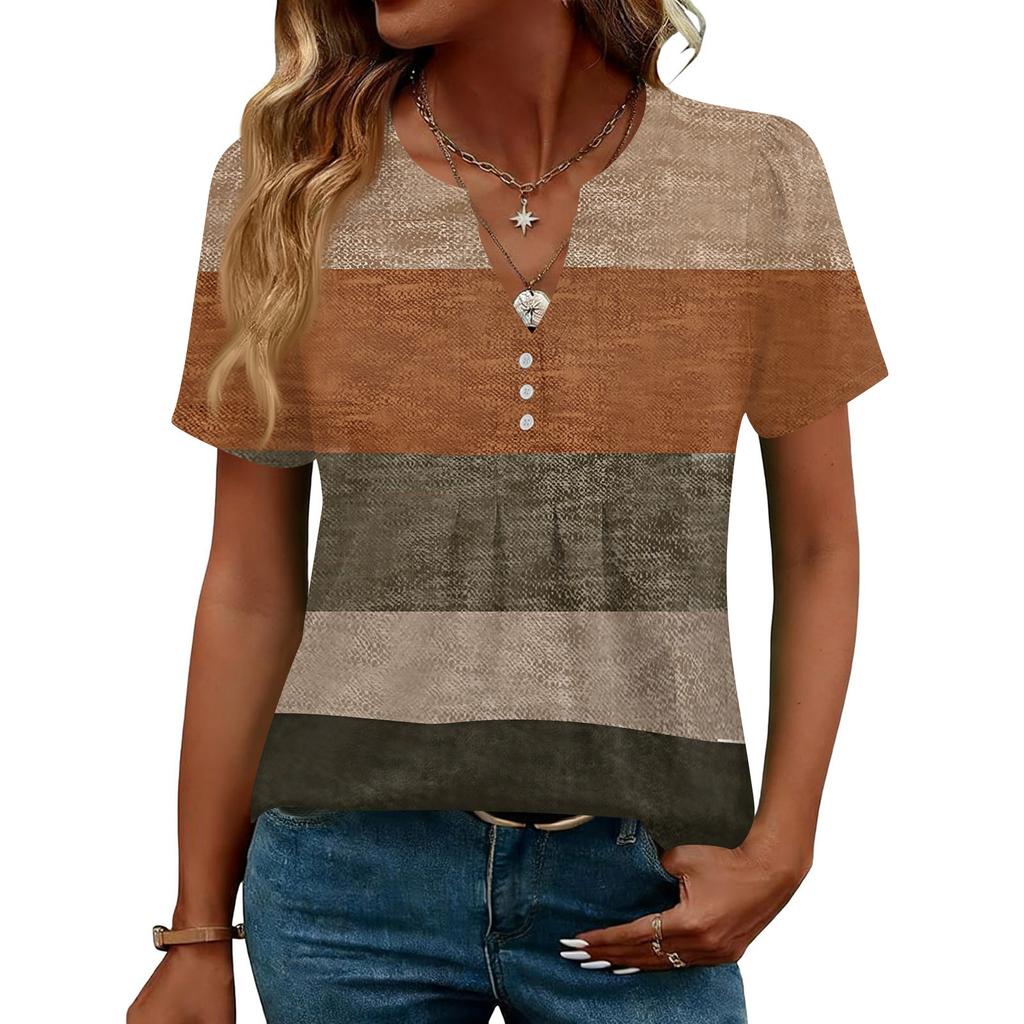 Damen Oberteile Festlich Lässig V-Ausschnitt Kurzarm Hemden Plissierte Blusen Knopfleiste Tunika